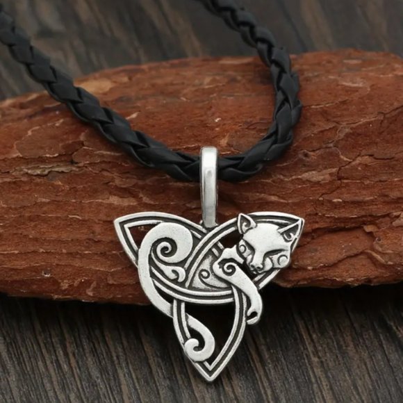 New Men's Necklace Viking Pendant Fox Amulet Silver Vintage Style - Picture 4 of 5